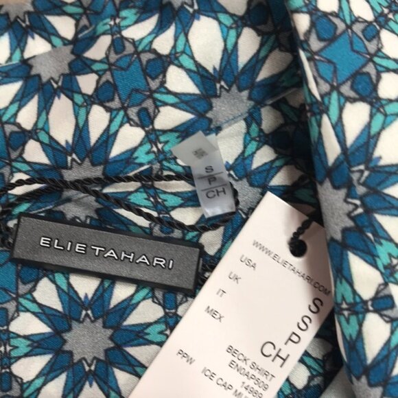 Elie Tahari Printed Silk Button-Down Top - Picture 6 of 8